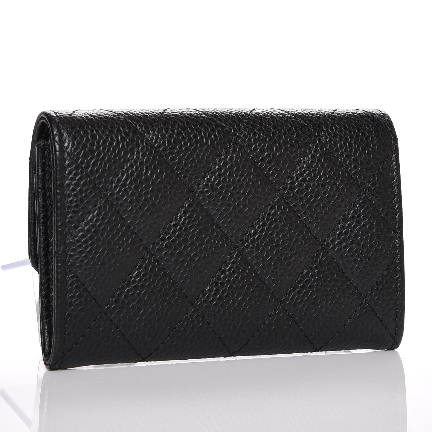 Caviar Quilted Flap Card Holder Black
