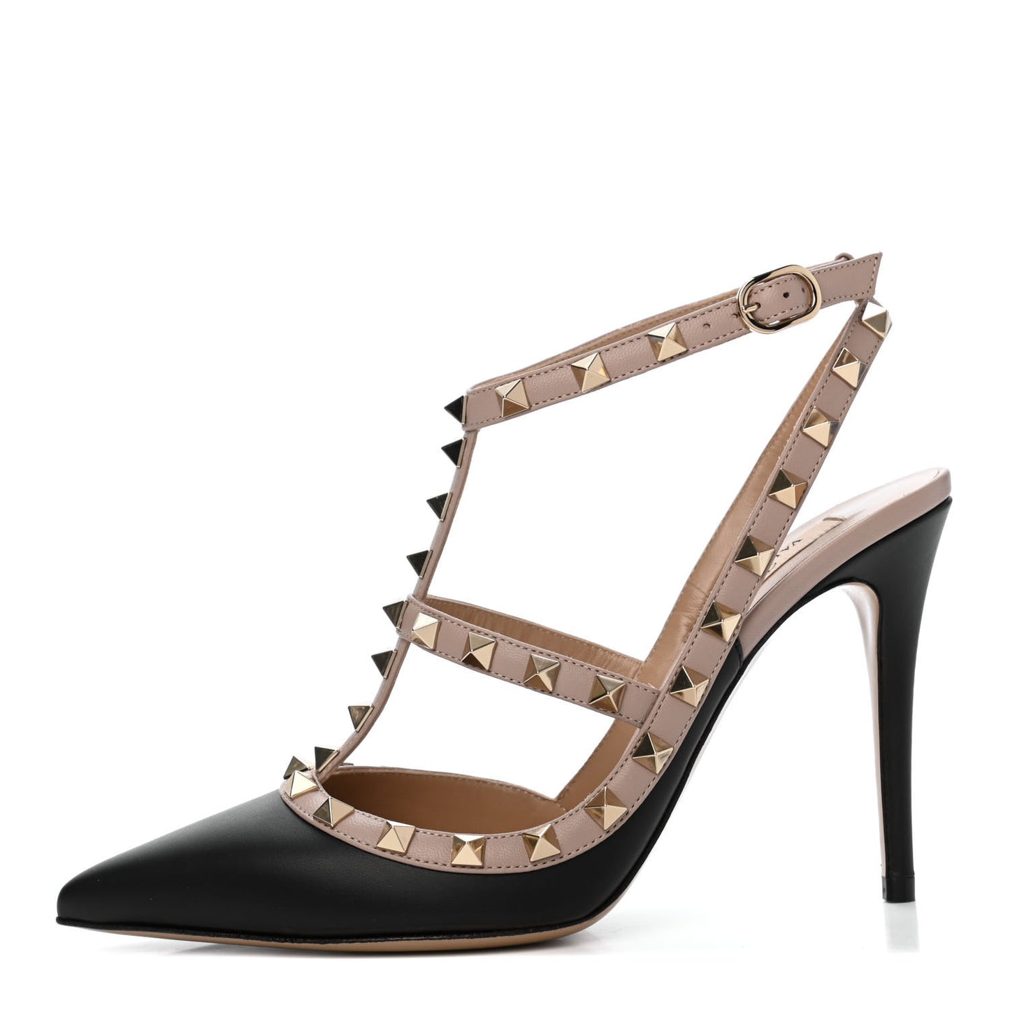 Nappa Rockstud Ankle Strap Pumps 38.5 Black Poudre