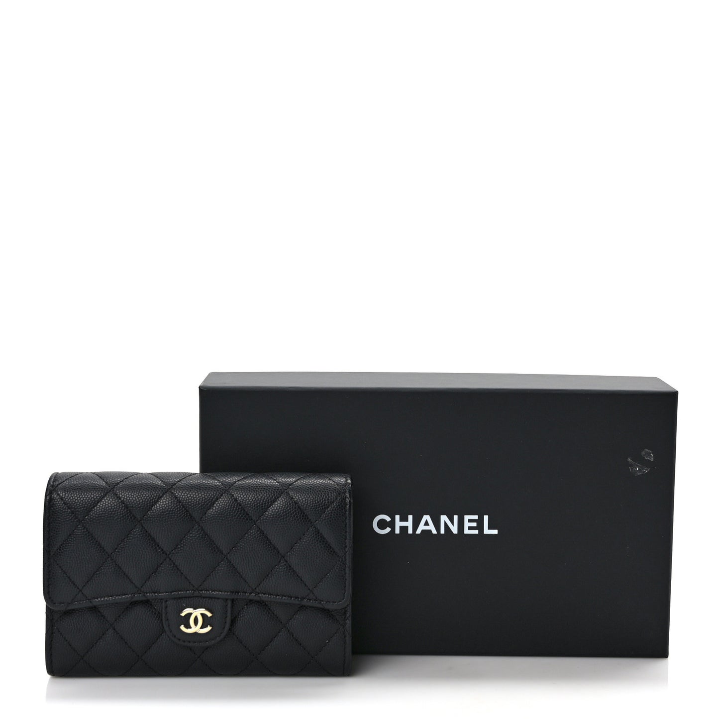 Caviar Quilted Medium Flap Wallet Black