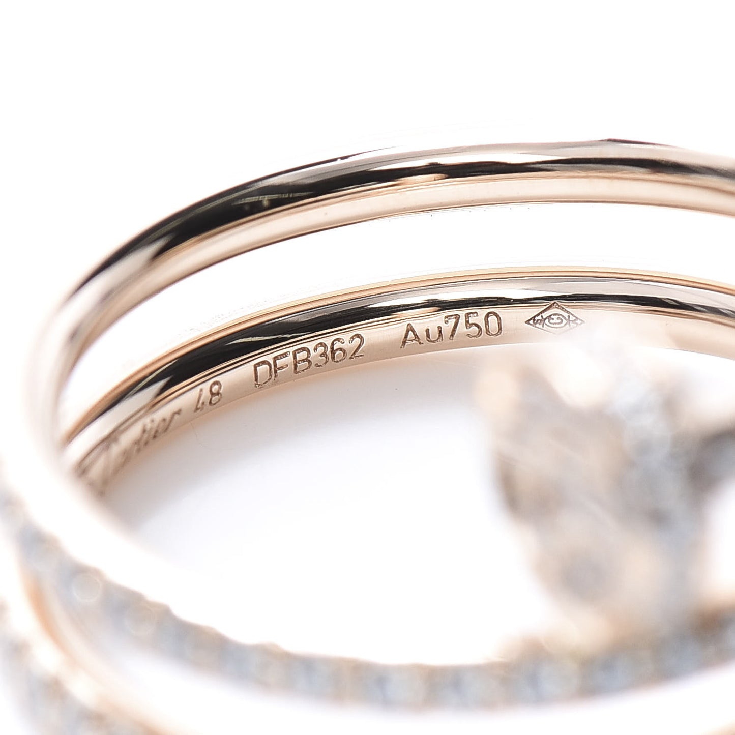 18K Pink Gold Diamond Double Juste Un Clou Paved Ring 48 4.5