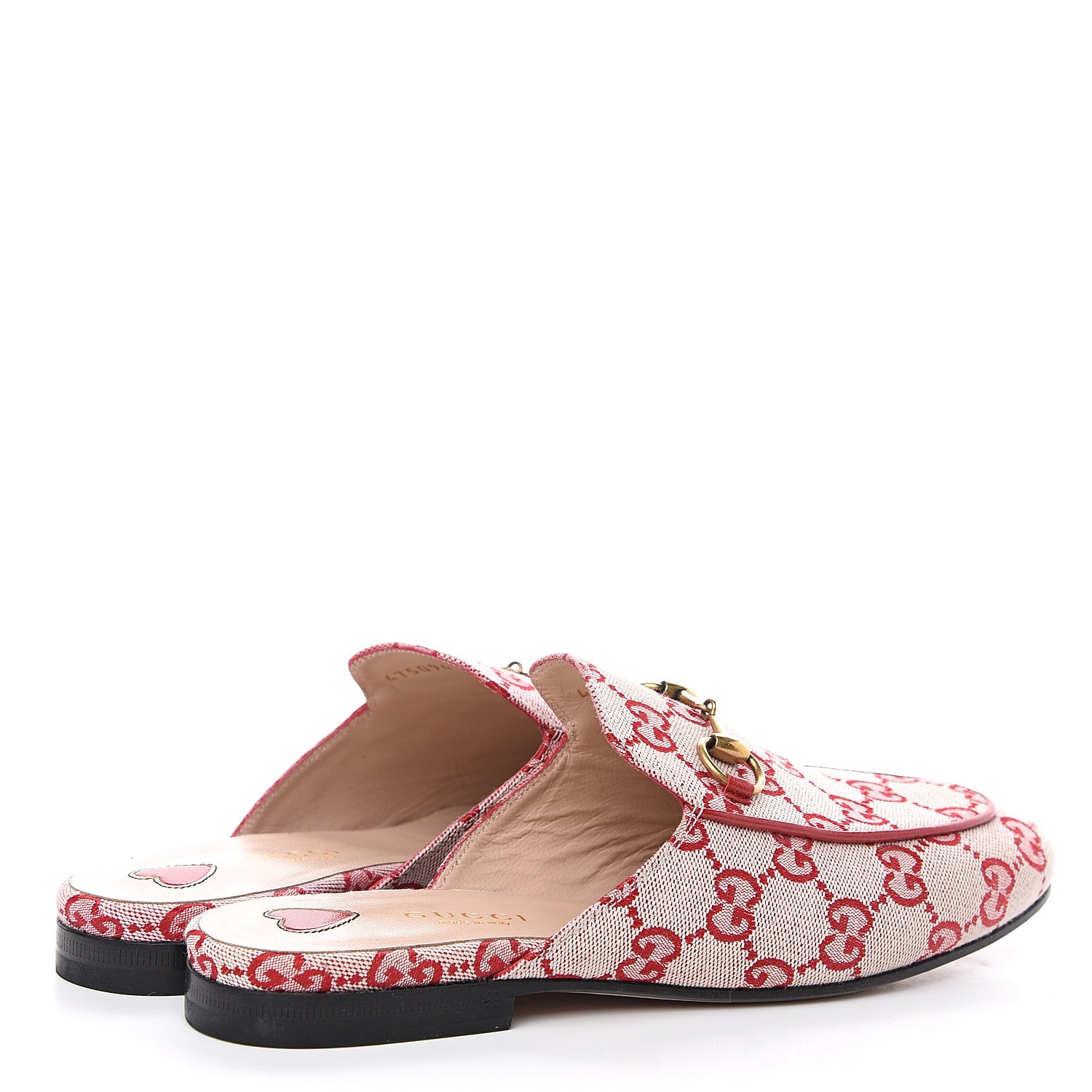 Gucci Canvas GG Monogram Horsebit Womens Princetown Slippers 36 Gardenia Hibiscus Red 5 of 11