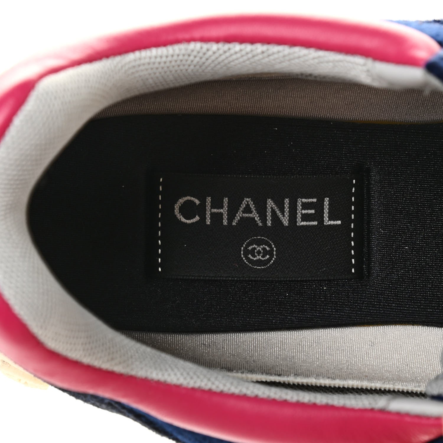 Chanel Nylon Calfskin Suede Womens Logo Sneakers 41 Navy Pink 6 of 7