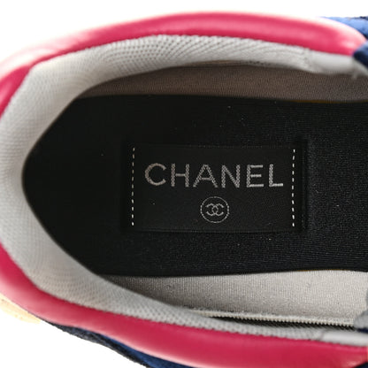 Chanel Nylon Calfskin Suede Womens Logo Sneakers 41 Navy Pink 6 of 7
