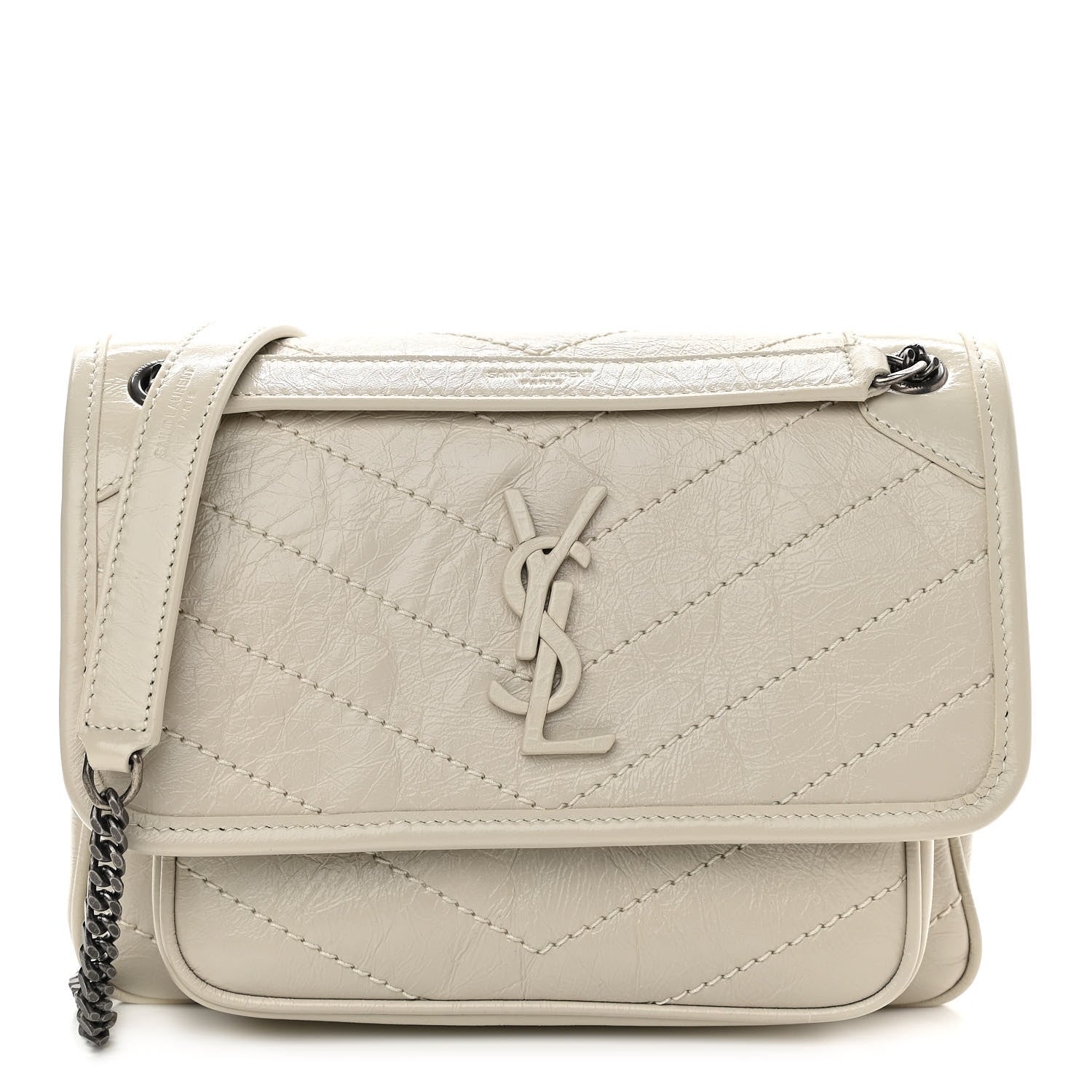 Saint Laurent Crinkled Calfskin Matelasse Monogram Baby Niki Chain Satchel Ivory 1 of 9