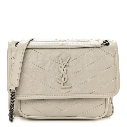 Saint Laurent Crinkled Calfskin Matelasse Monogram Baby Niki Chain Satchel Ivory 1 of 9