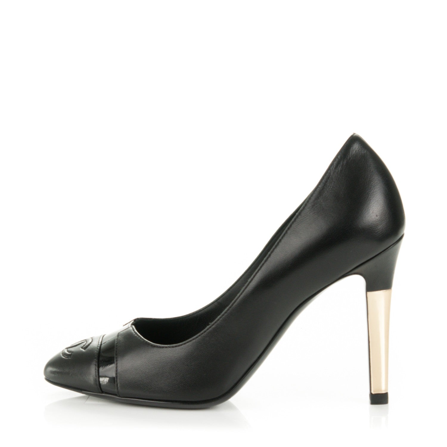 Chanel Lambskin Patent Cap Toe CC Pumps 35 Black 1 of 11