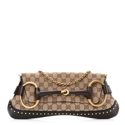 Gucci Monogram Studded Horsebit Clutch Dark Brown 1 of 15