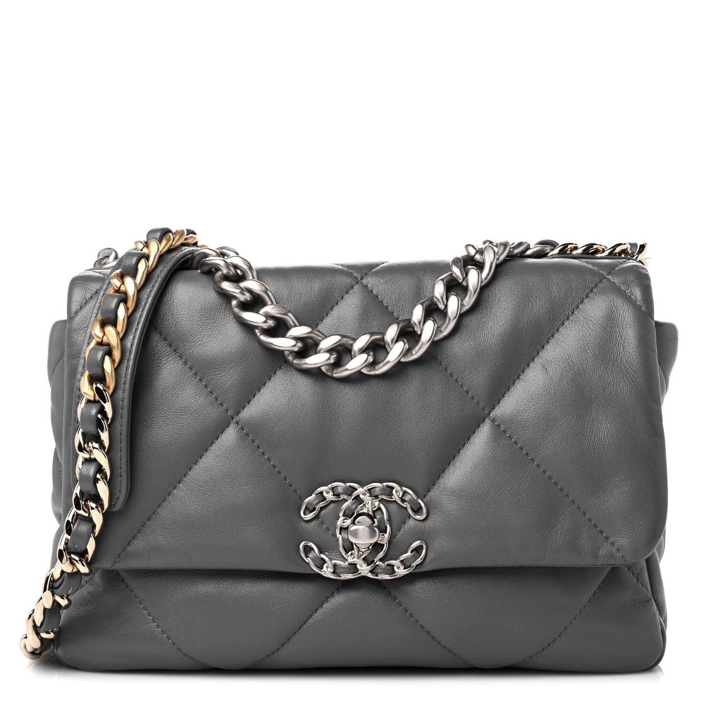 Lambskin Quilted Medium Chanel 19 Flap Dark Grey