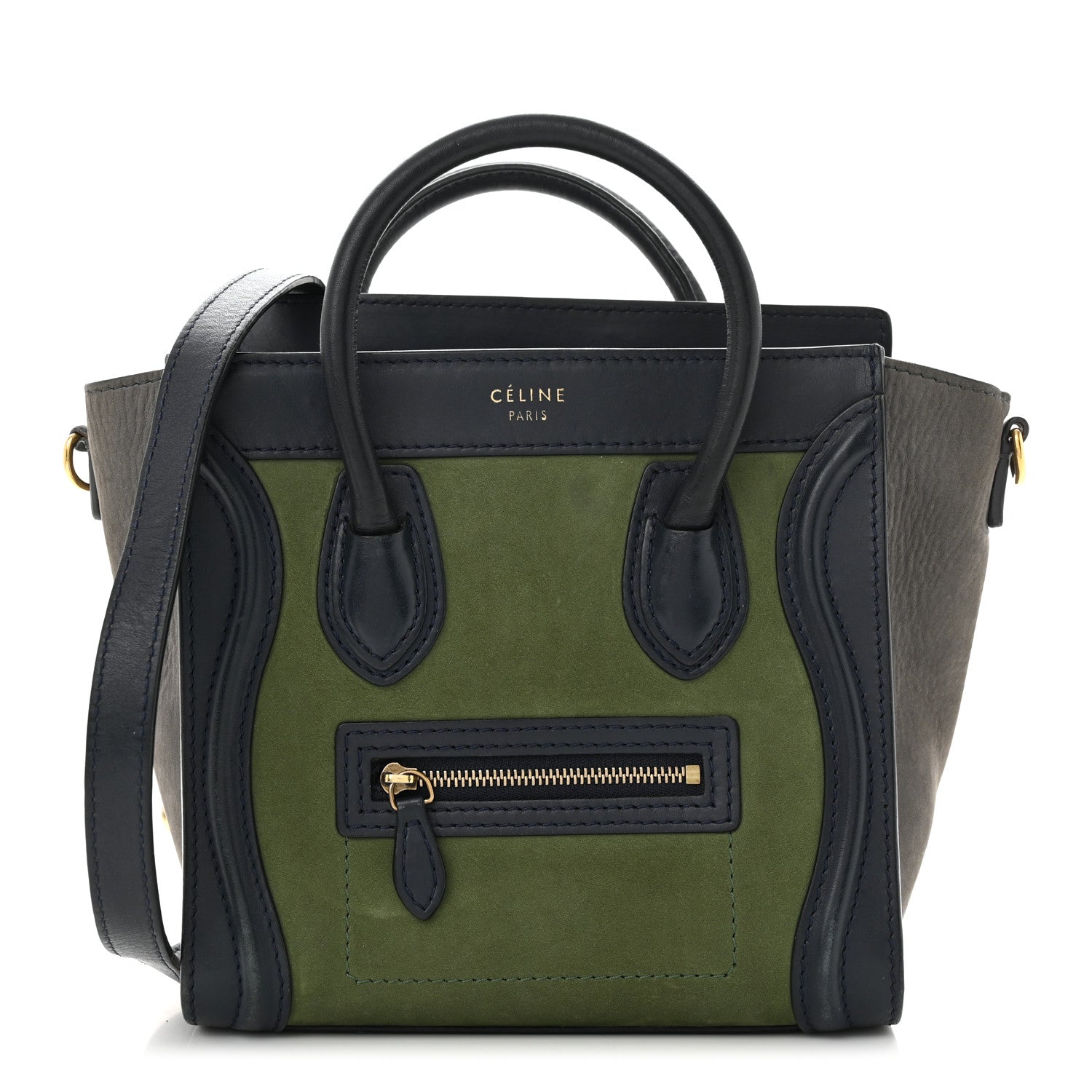 Celine Nubuck Smooth Calfskin Nano Tri-Color Luggage Green 1 of 10