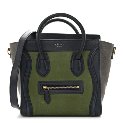 Celine Nubuck Smooth Calfskin Nano Tri-Color Luggage Green 1 of 10