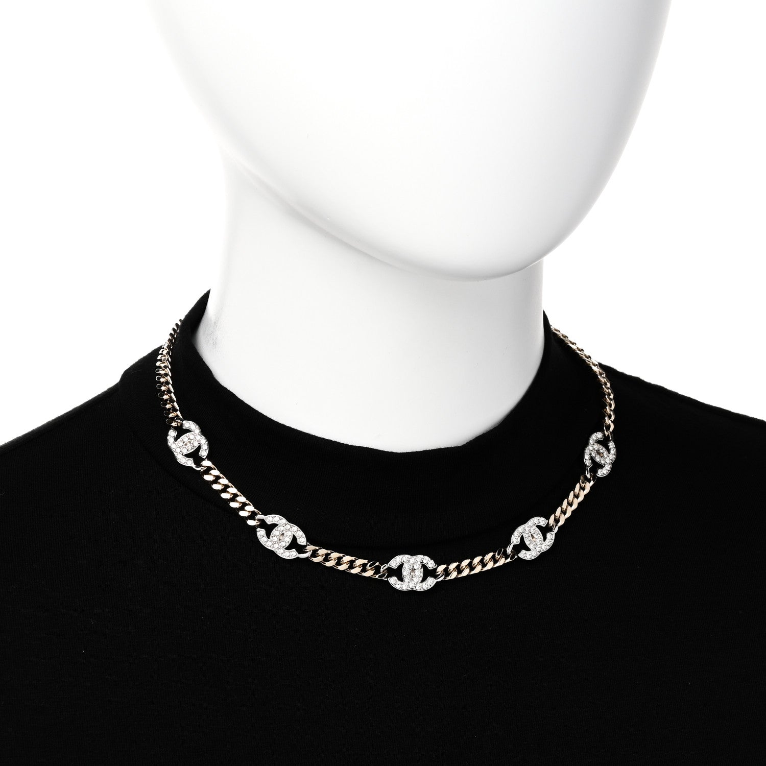 Chanel Crystal Chain CC Link Choker Gold Silver 2 of 6