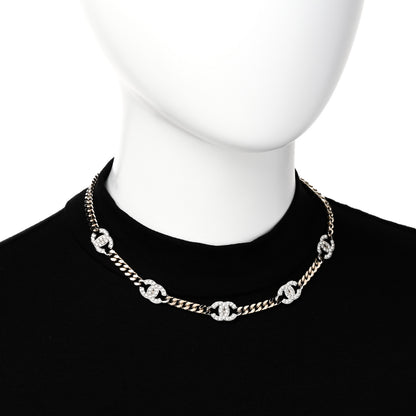 Chanel Crystal Chain CC Link Choker Gold Silver 2 of 6
