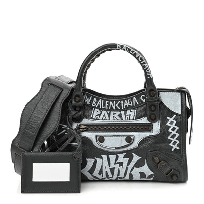 Balenciaga Agneau Arena Graffiti All Over Classic Hardware Mini City Gris Fossile White 1 of 10
