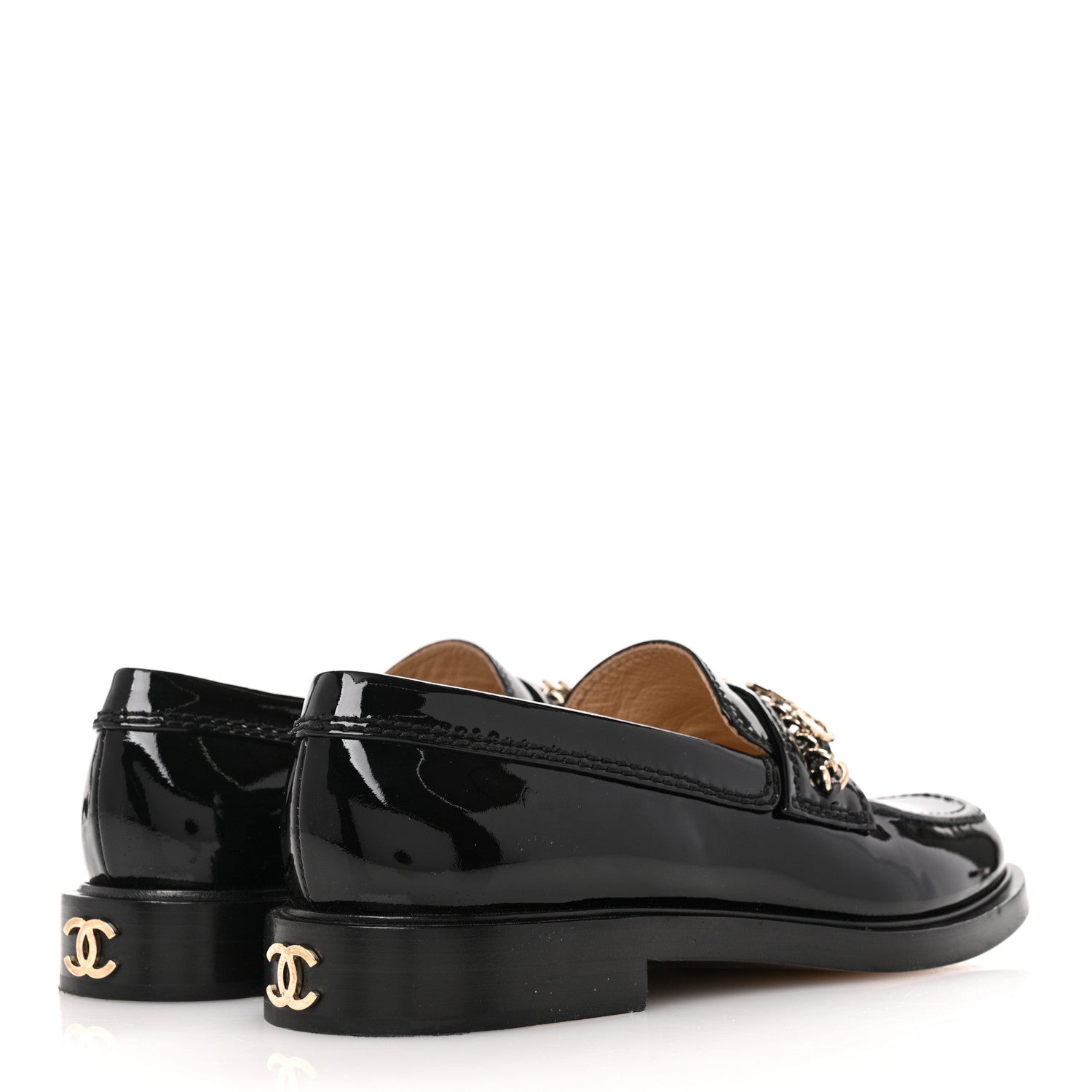 Chanel Shiny Calfskin Logo Loafers 36 Black 5 of 10