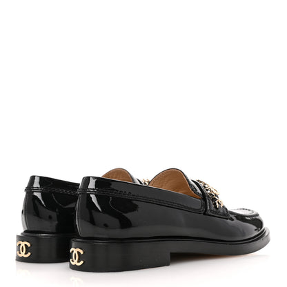 Chanel Shiny Calfskin Logo Loafers 36 Black 5 of 10