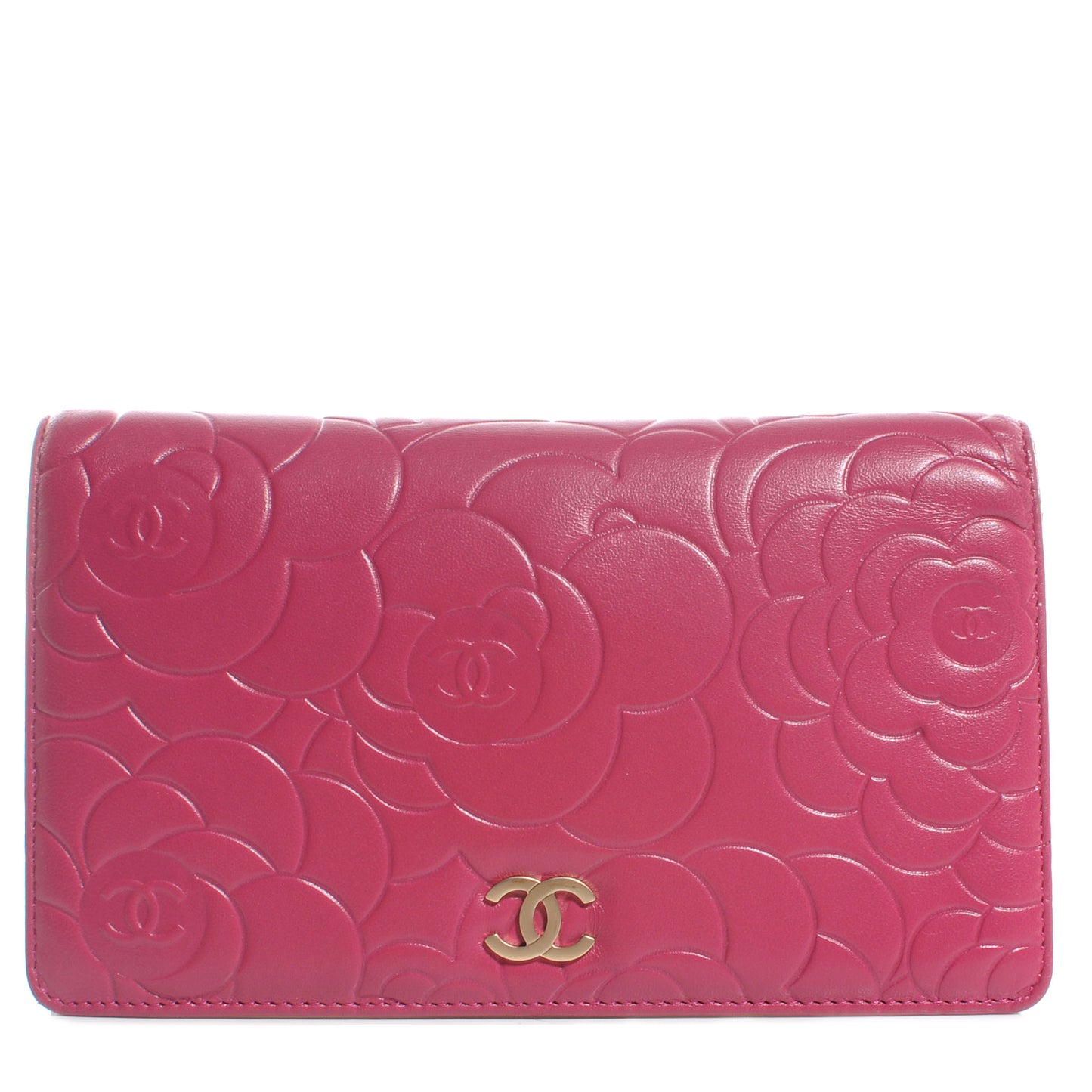 Leather Camellia Yen Wallet Fuchsia