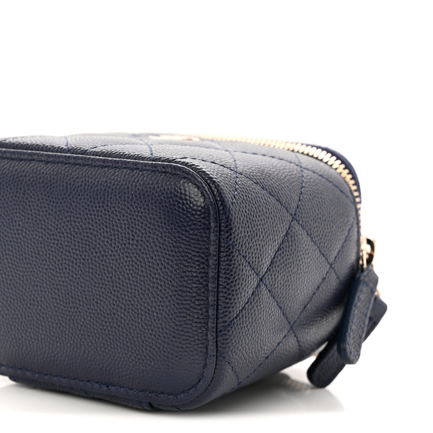 Caviar Quilted Mini Vanity Case With Chain Navy Blue