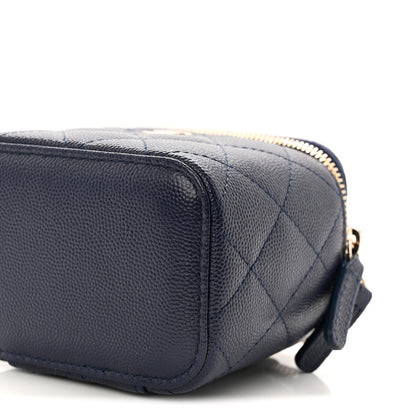 Chanel Caviar Quilted Mini Vanity Case With Chain Navy Blue 9 of 11