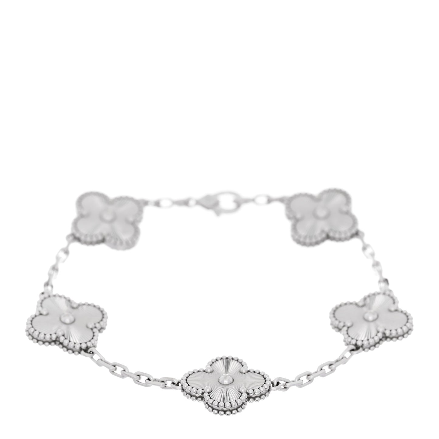 18K White Gold 5 Motifs Guilloche Vintage Alhambra Bracelet