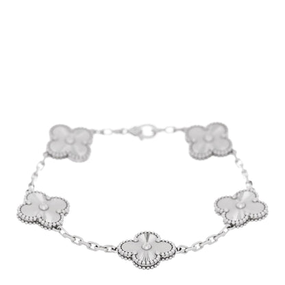 Van Cleef & Arpels 18K White Gold 5 Motifs Guilloche Vintage Alhambra Bracelet 1 of 5