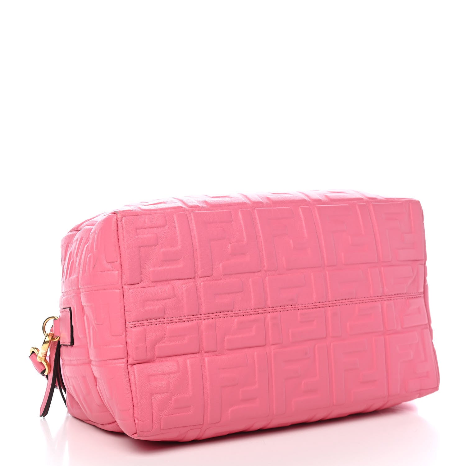 Fendi Nappa FF 1974 Embossed Small Boston Rosa Fluo 3 of 7
