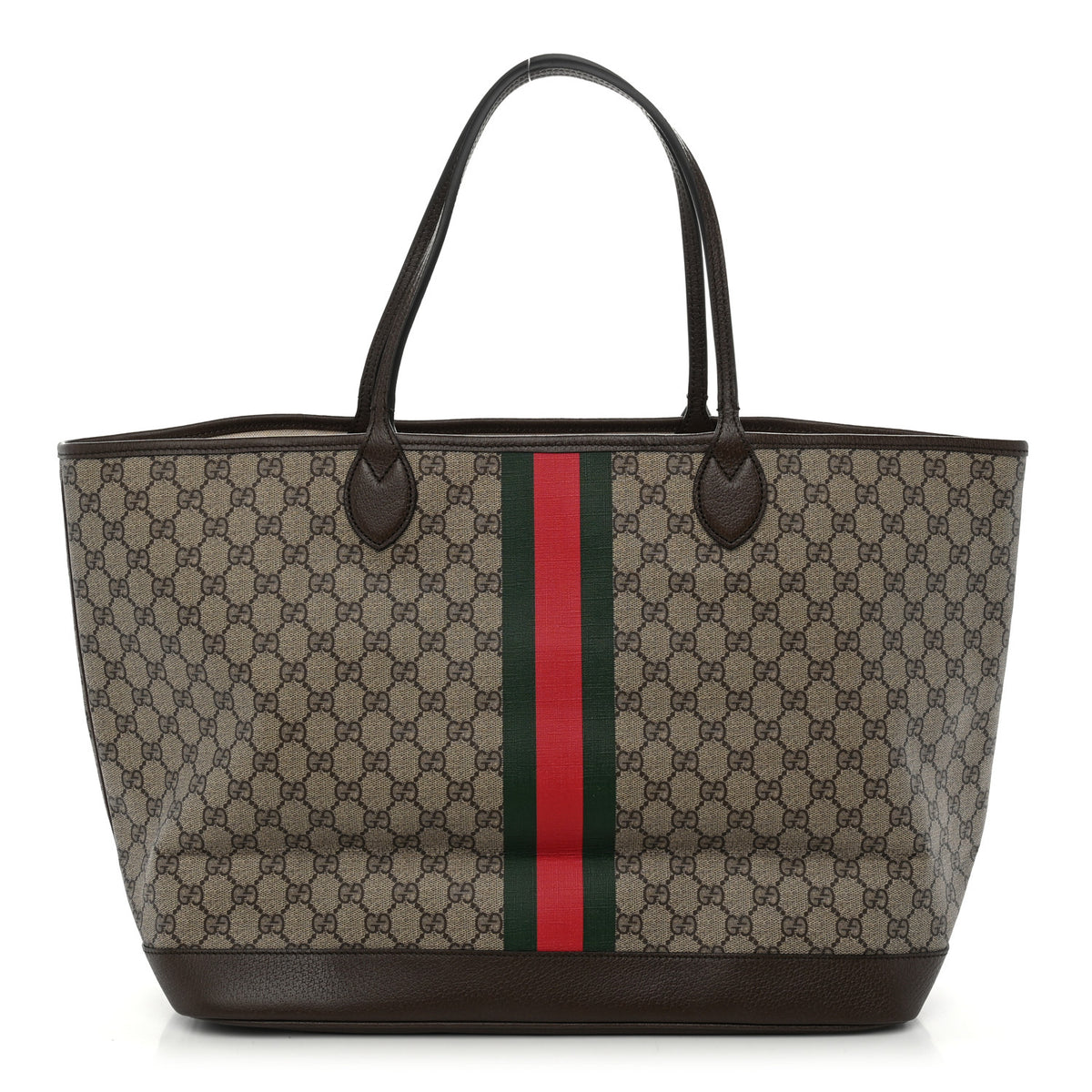 GG Supreme Monogram Textured Dollar Calfskin Web Large Ophidia Tote Beige Ebony New Acero