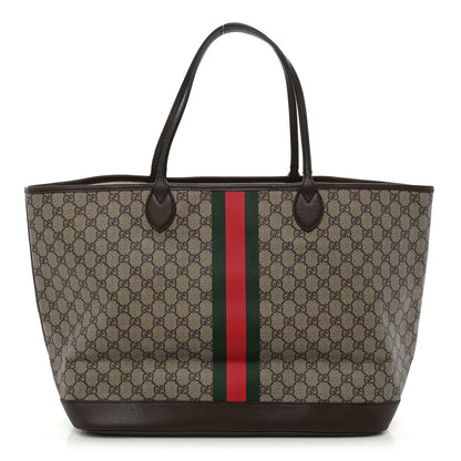 Gucci GG Supreme Monogram Textured Dollar Calfskin Web Large Ophidia Tote Beige Ebony New Acero 1 of 12