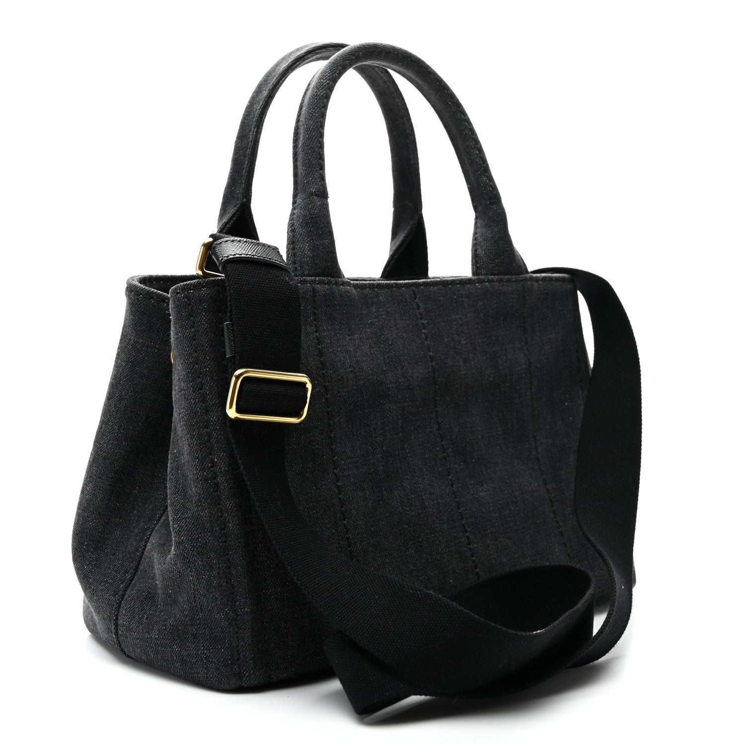 Prada Denim Canapa Small Logo Tote Black 3 of 9