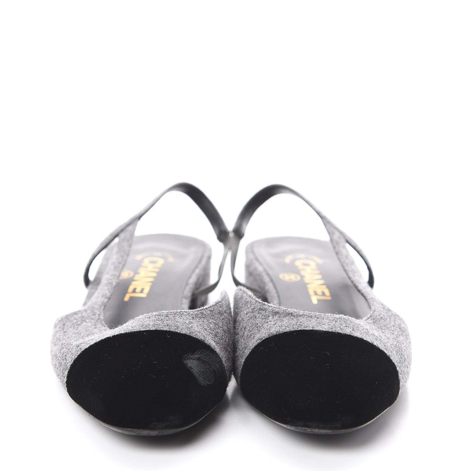 Chanel Wool Velvet Cap Toe CC Slingback Pumps 36.5 Black Grey 2 of 7