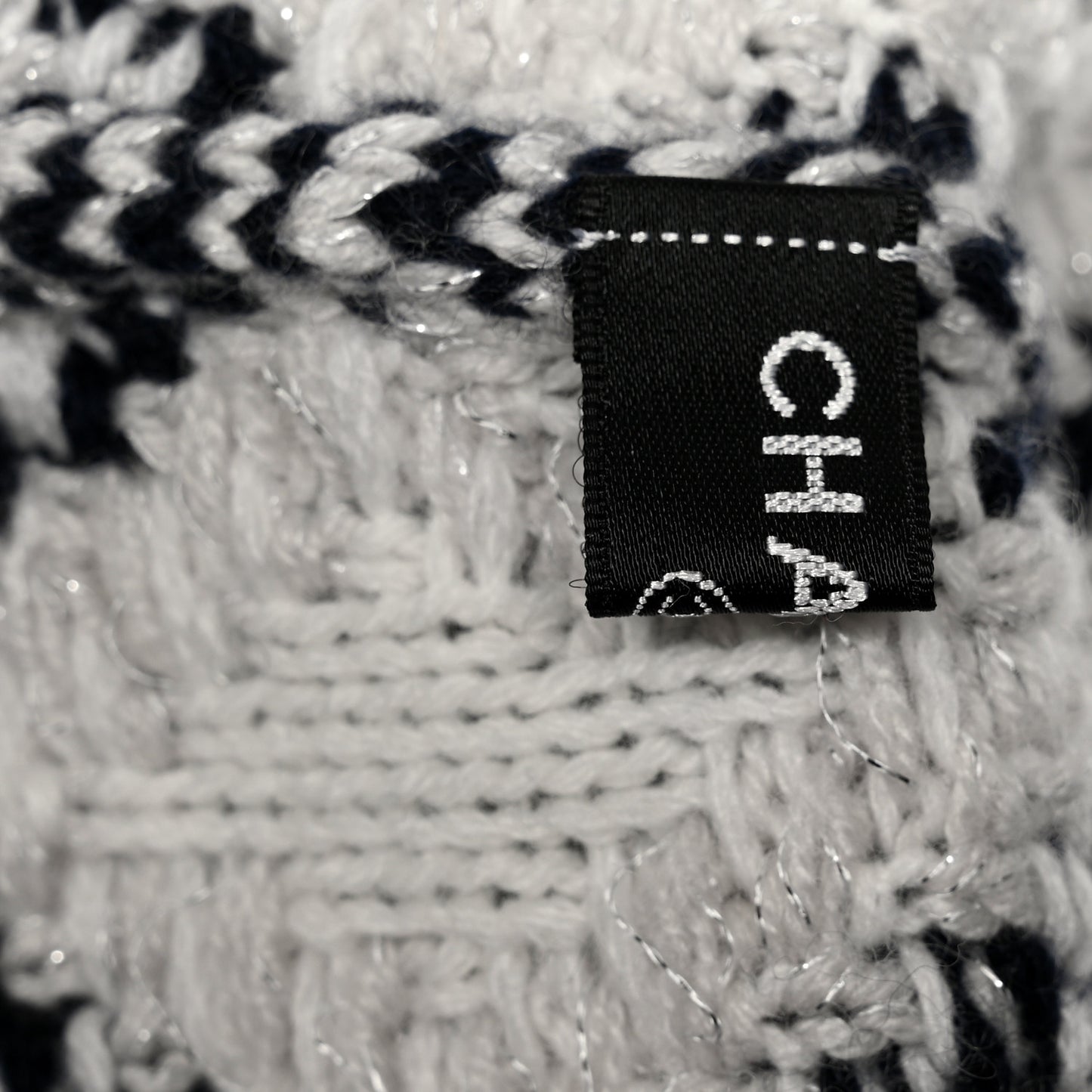 Cashmere Blend CC Beanie Hat With Gloves Set White Navy Blue
