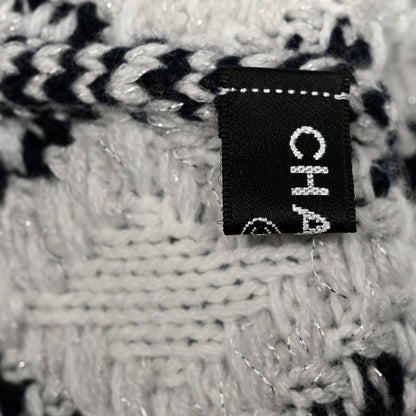 Chanel Cashmere Blend CC Beanie Hat With Gloves Set White Navy Blue 4 of 5