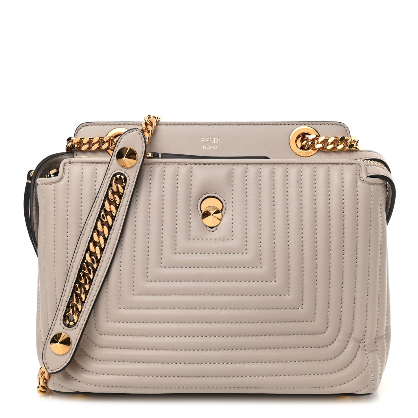 Shiny Nappa Trapuntata Chain Small DotCom Click Chain Satchel Grigio Polvere
