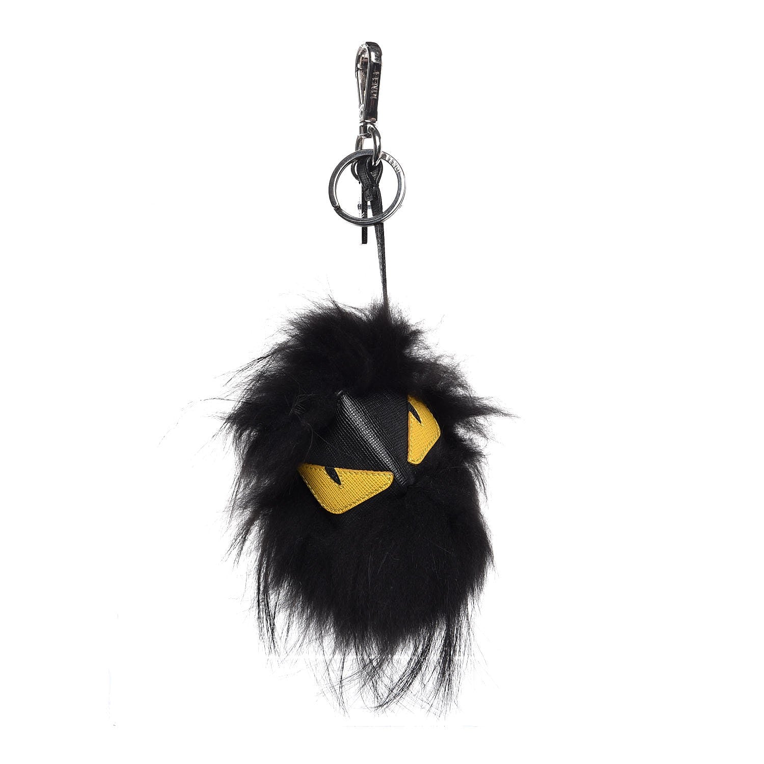 Fendi Vitello Elite Fox Fur Fusto Monster Bag Bug Charm Black Yellow 1 of 4