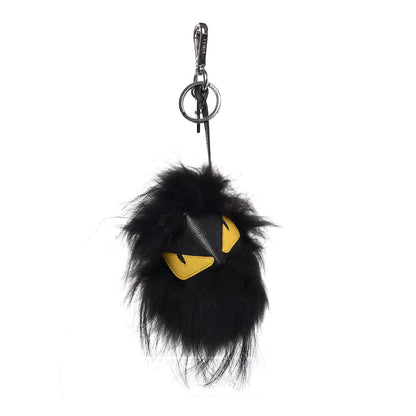 Fendi Vitello Elite Fox Fur Fusto Monster Bag Bug Charm Black Yellow 1 of 4