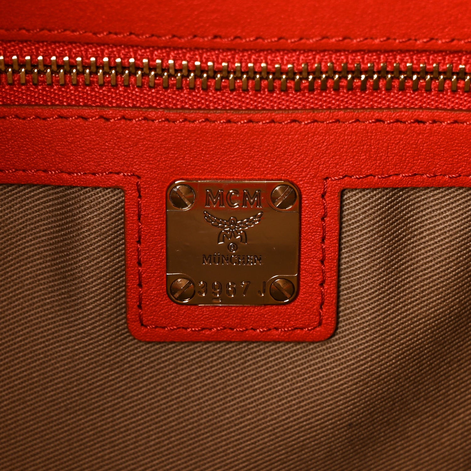 MCM Calfskin Monogram Essential Boston Bag Red 5 of 7