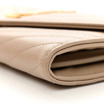 Saint Laurent Grain De Poudre Matelasse Chevron Monogram Flap Wallet Dark Beige 9 of 9
