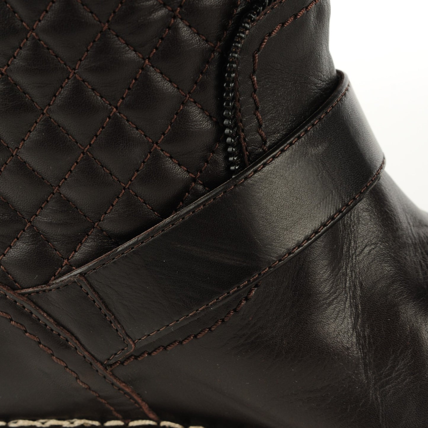 Calfskin Quilted Biker Boots 40 Dark Brown