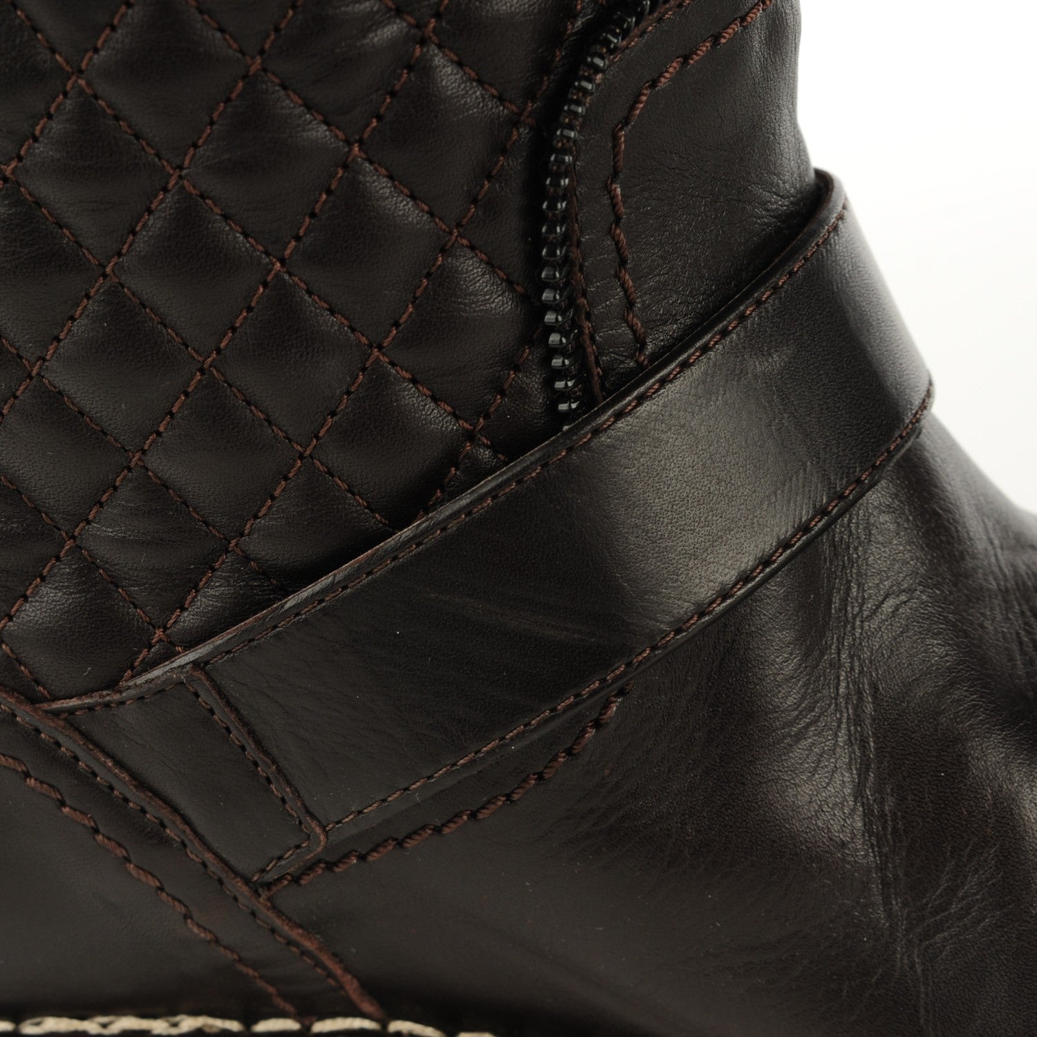 Chanel Calfskin Quilted Biker Boots 40 Dark Brown 9 of 10