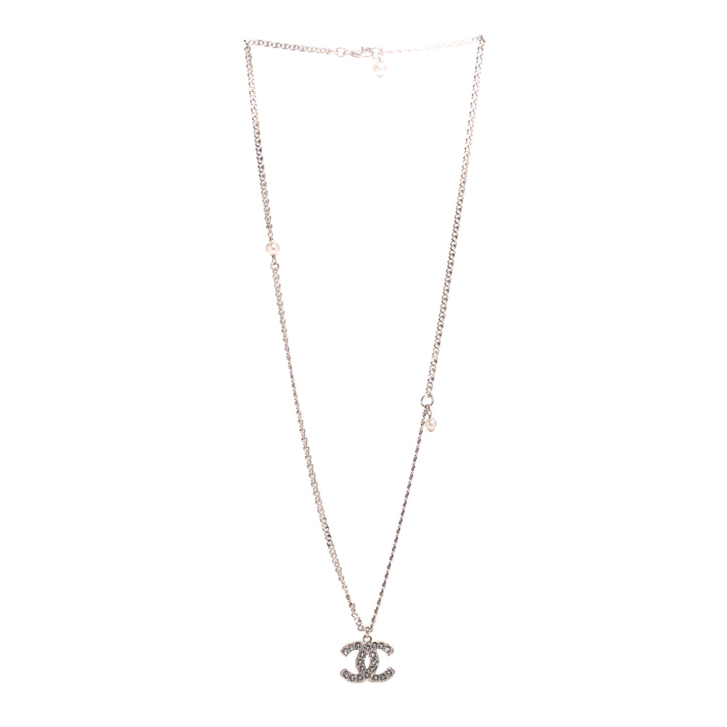 Pearl Crystal CC Pendant Necklace Gold