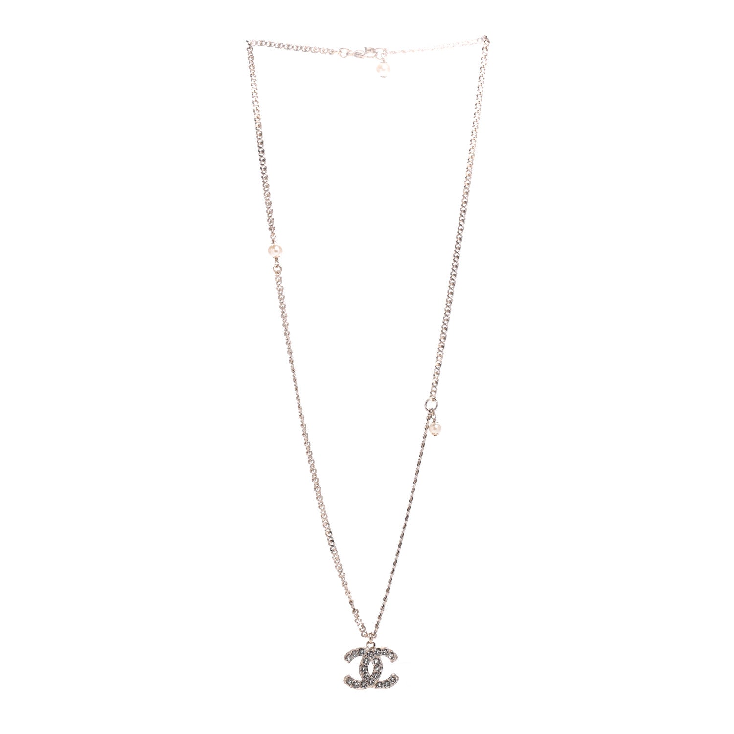 Chanel Pearl Crystal CC Pendant Necklace Gold 3 of 5