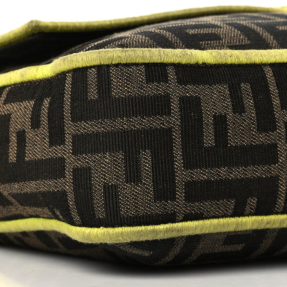Fendi Fabric Jacquard FF 1974 Large Baguette Tobacco Moro Giallo Fluo 10 of 13
