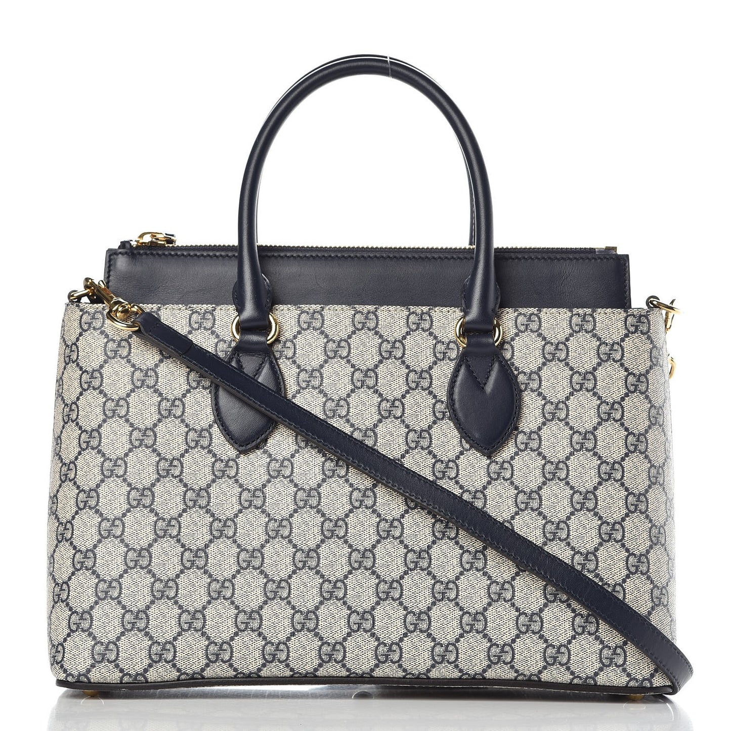 GG Supreme Monogram Small Zip Top Tote Beige Blue