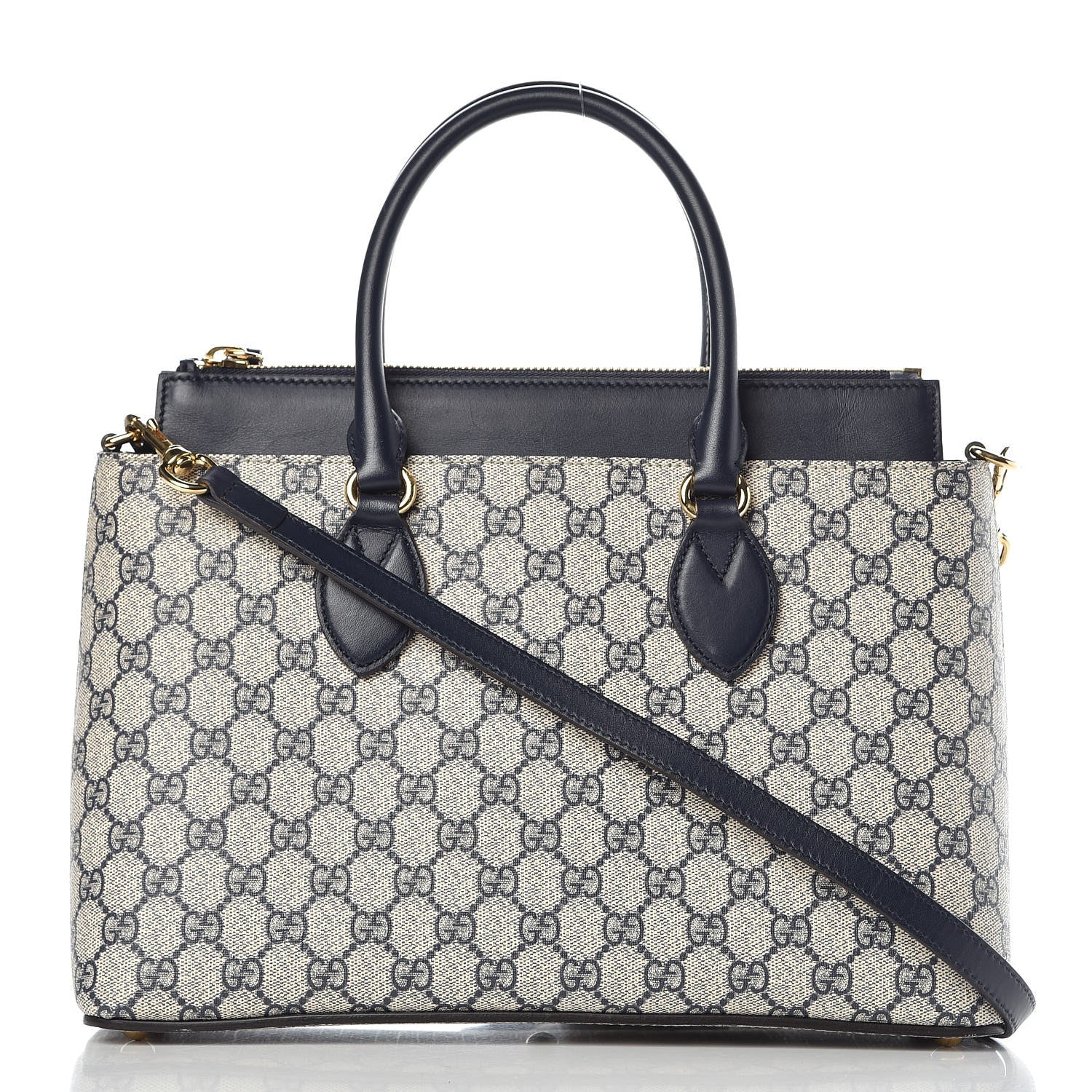 Gucci GG Supreme Monogram Small Zip Top Tote Beige Blue 1 of 10