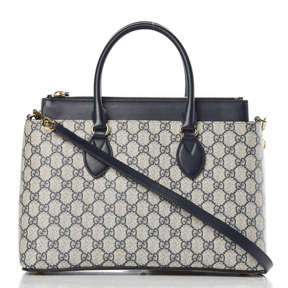 Gucci GG Supreme Monogram Small Zip Top Tote Beige Blue 1 of 10