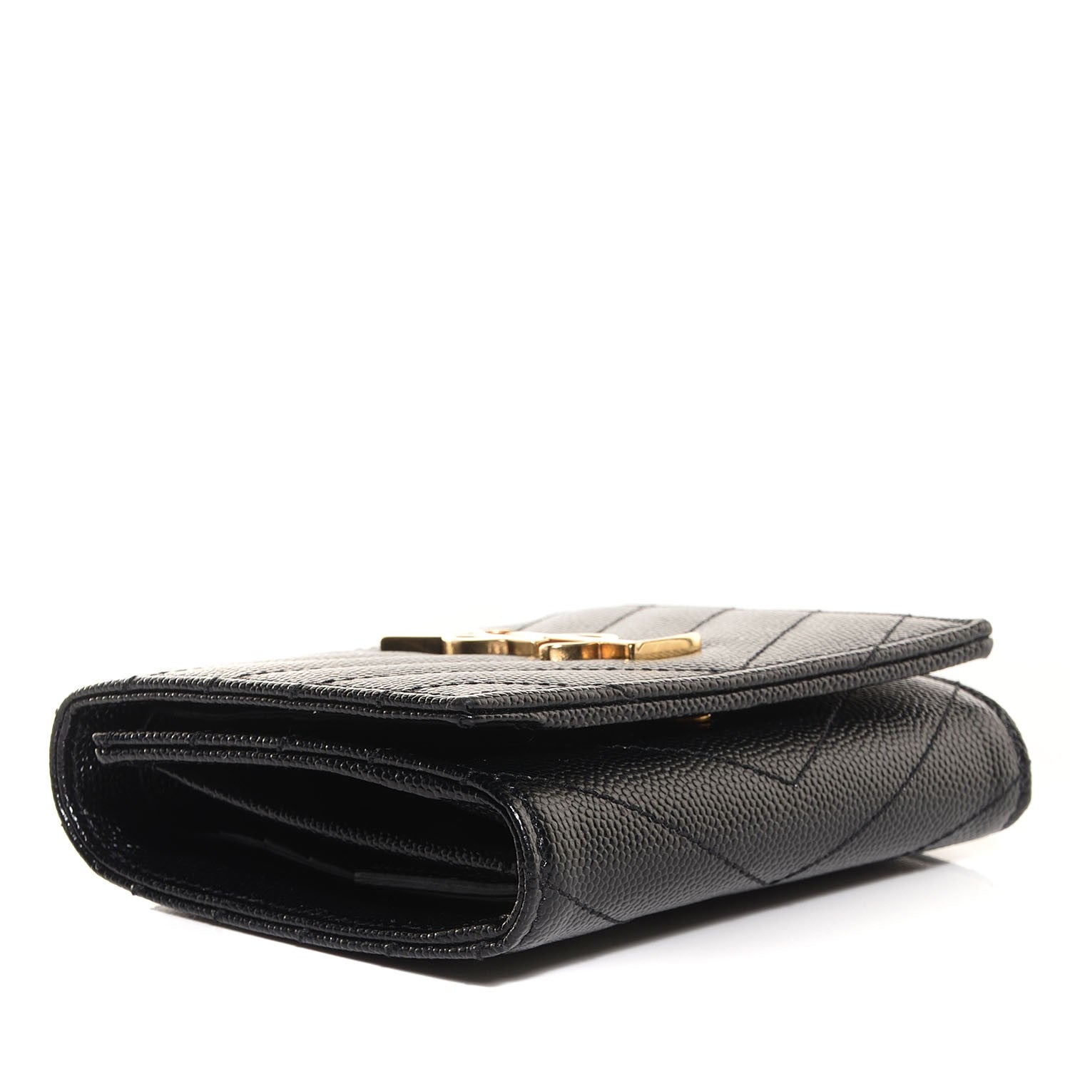 Saint Laurent Grain De Poudre Matelasse Chevron Monogram Compact Wallet Black 4 of 5