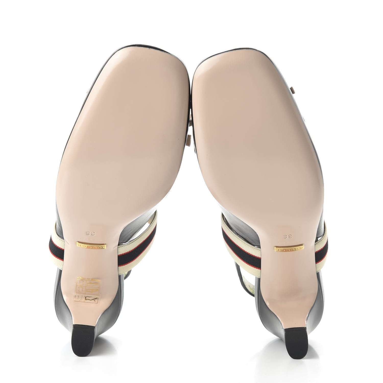 Gucci Malaga Kid Bow Ace Stripe Mid Heel Slingback Pumps 38 Black 5 of 9