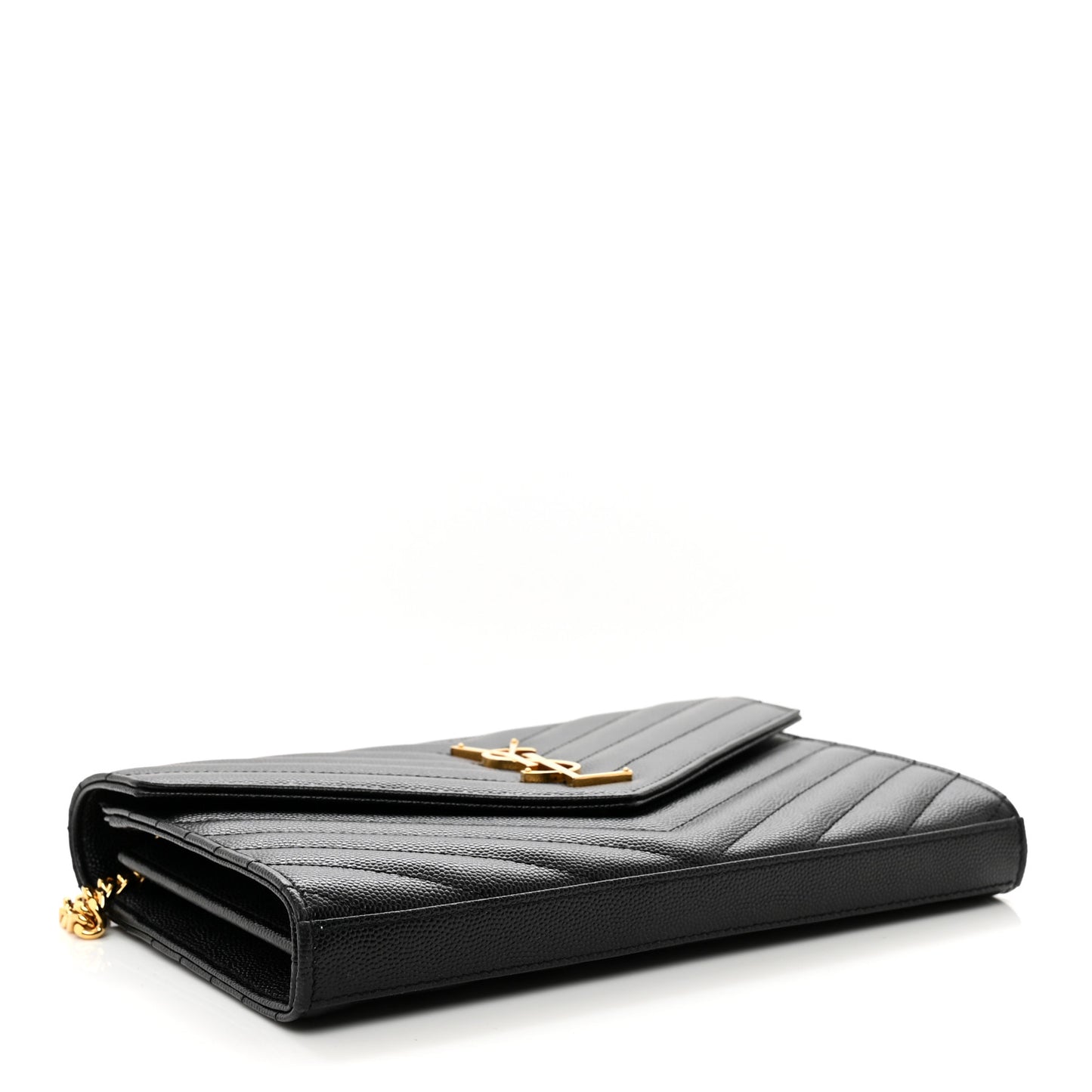 Grain De Poudre Matelasse Chevron Monogram Chain Wallet Black