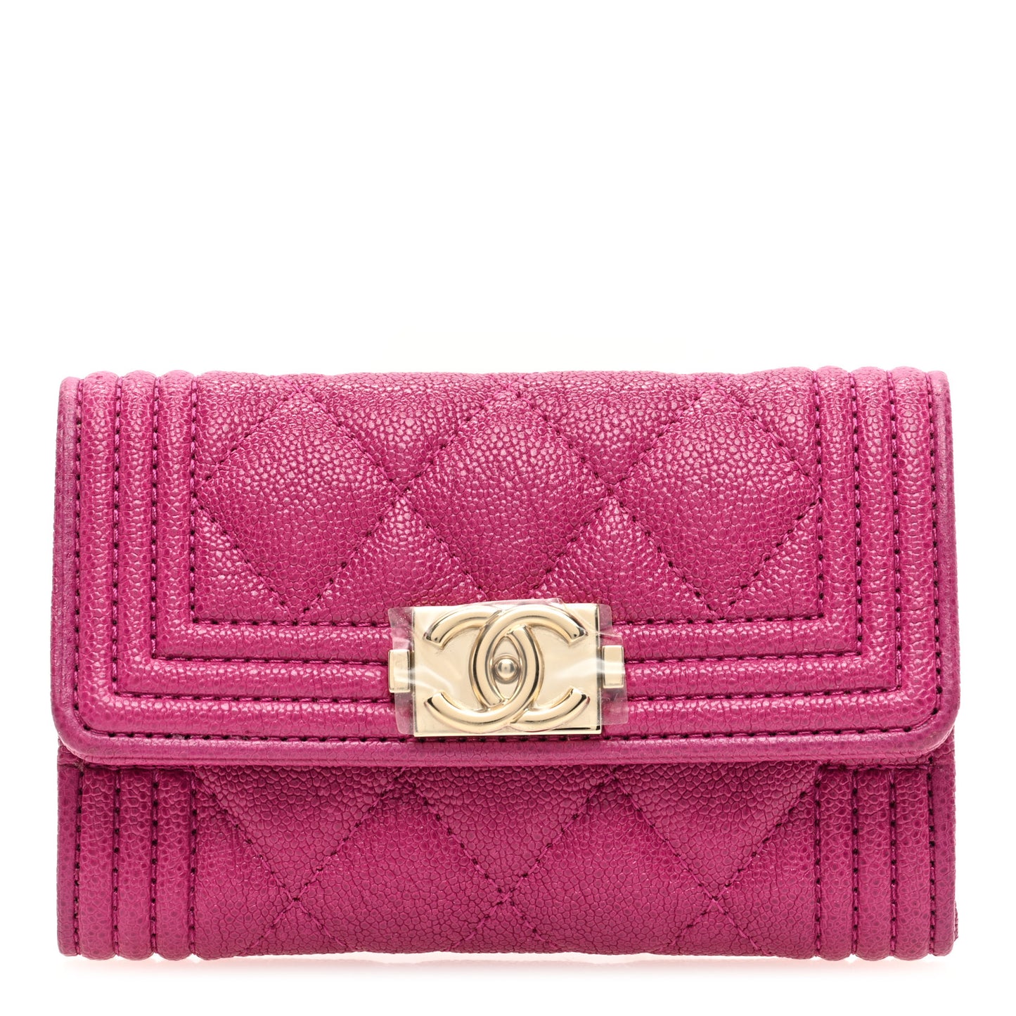 Caviar Quilted Boy Flap Card Holder Wallet Fuchsia