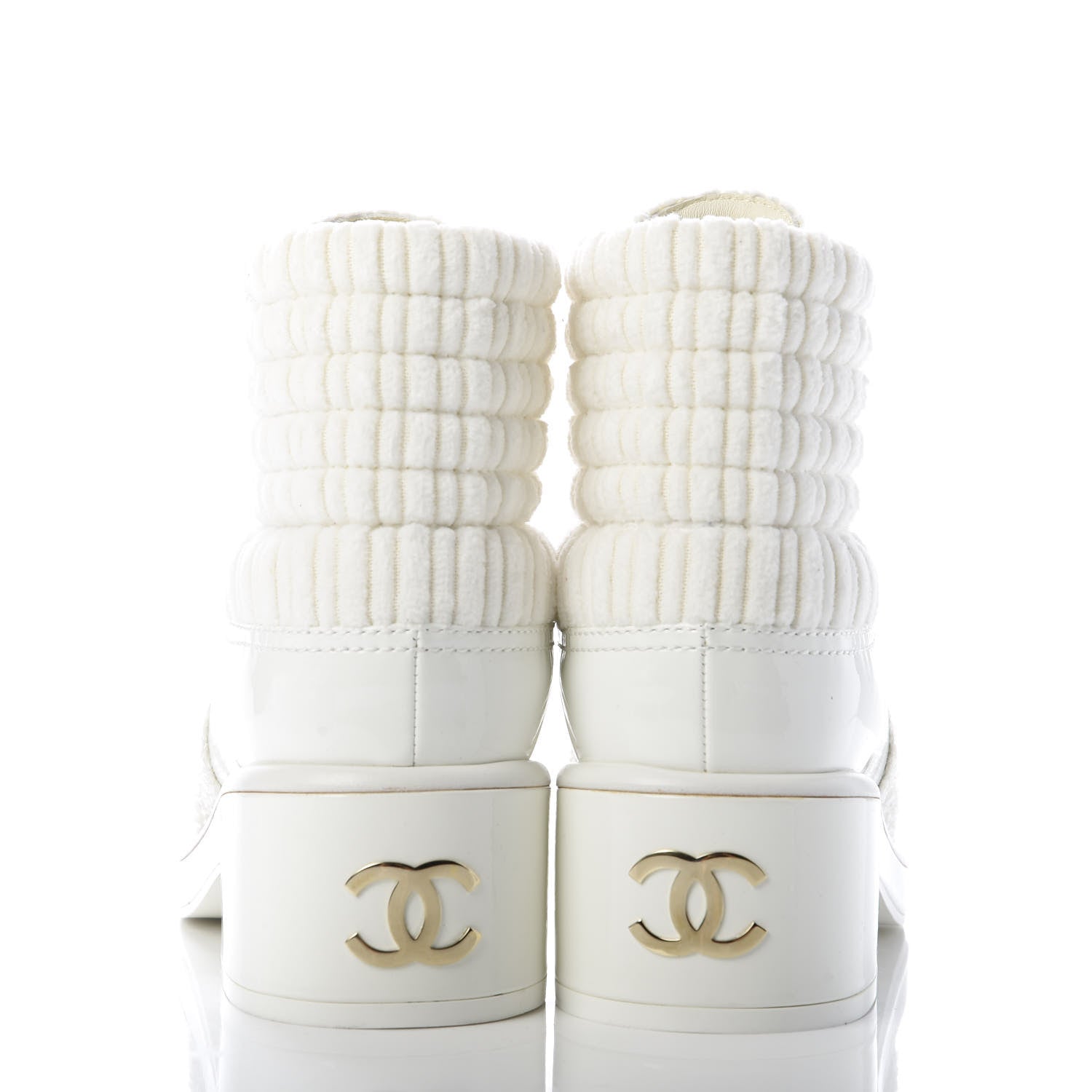 Chanel Tweed Patent Calfskin Velvet Lace Up Boots 37 White 6 of 9