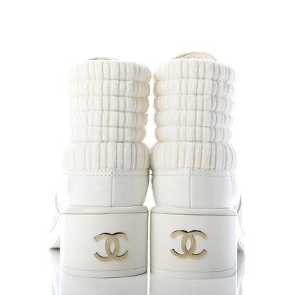 Chanel Tweed Patent Calfskin Velvet Lace Up Boots 37 White 6 of 9